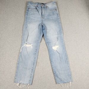 Express Curvy Mom Jeans Womens 4 Blue Cotton Super High Rise Distressed Raw Hem